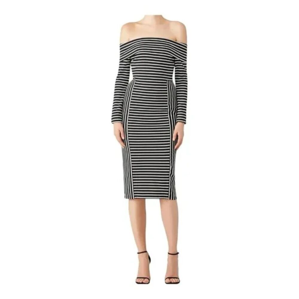 Derek Lam 10 Crosby Women Black Striped Casual‎ Dress Size Large